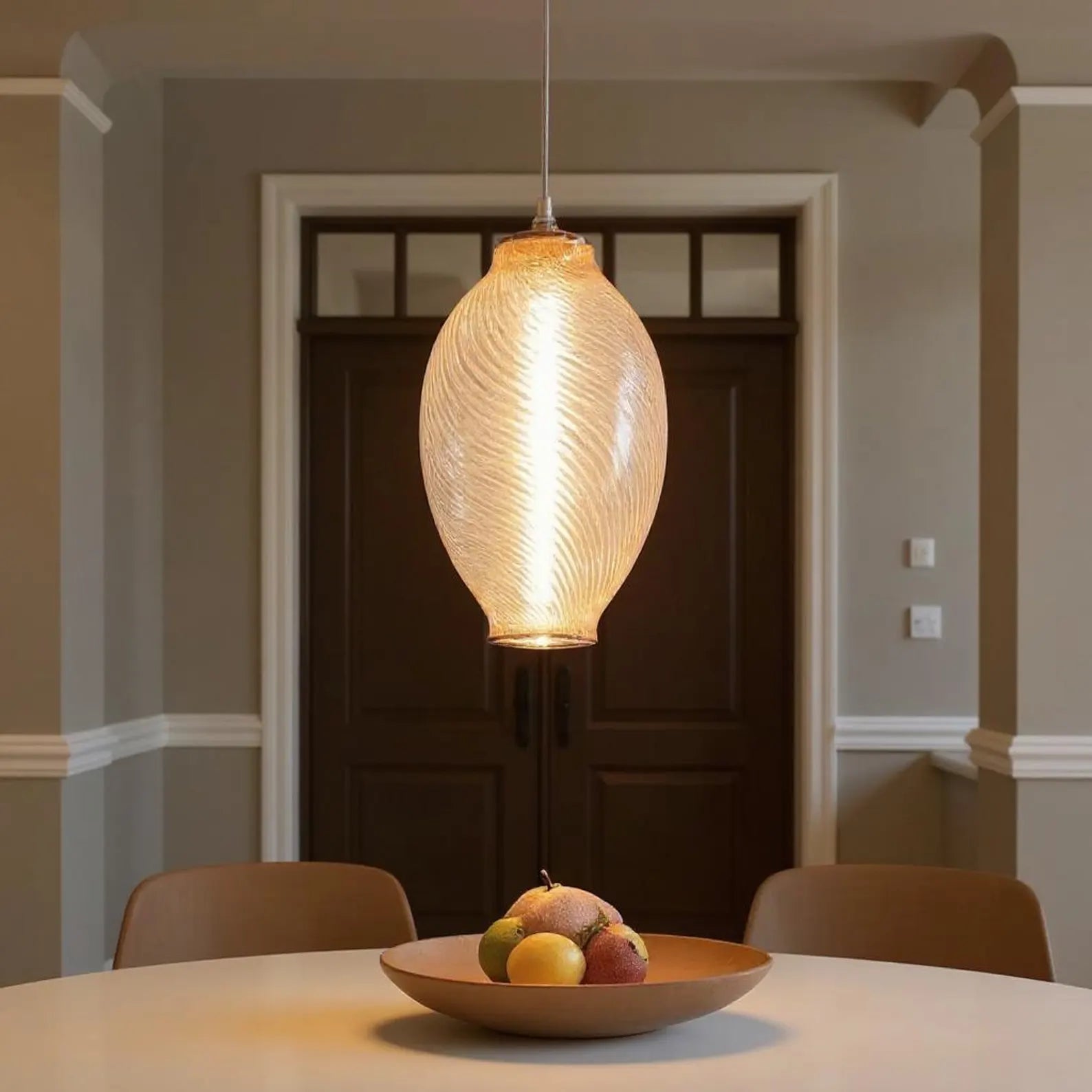 Amber Ribbed Glass Pendant Light
