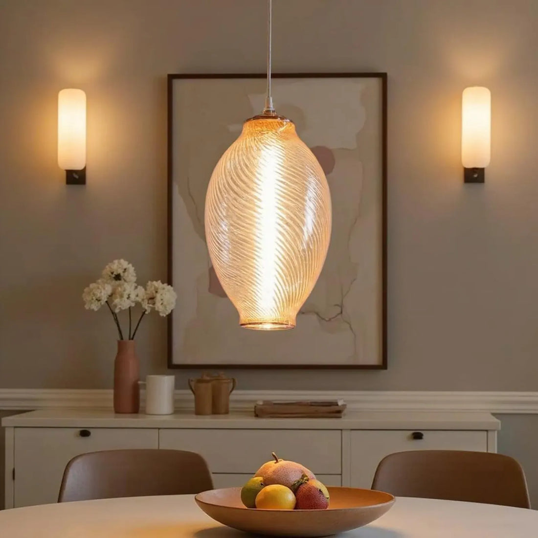 Amber Ribbed Glass Pendant Light
