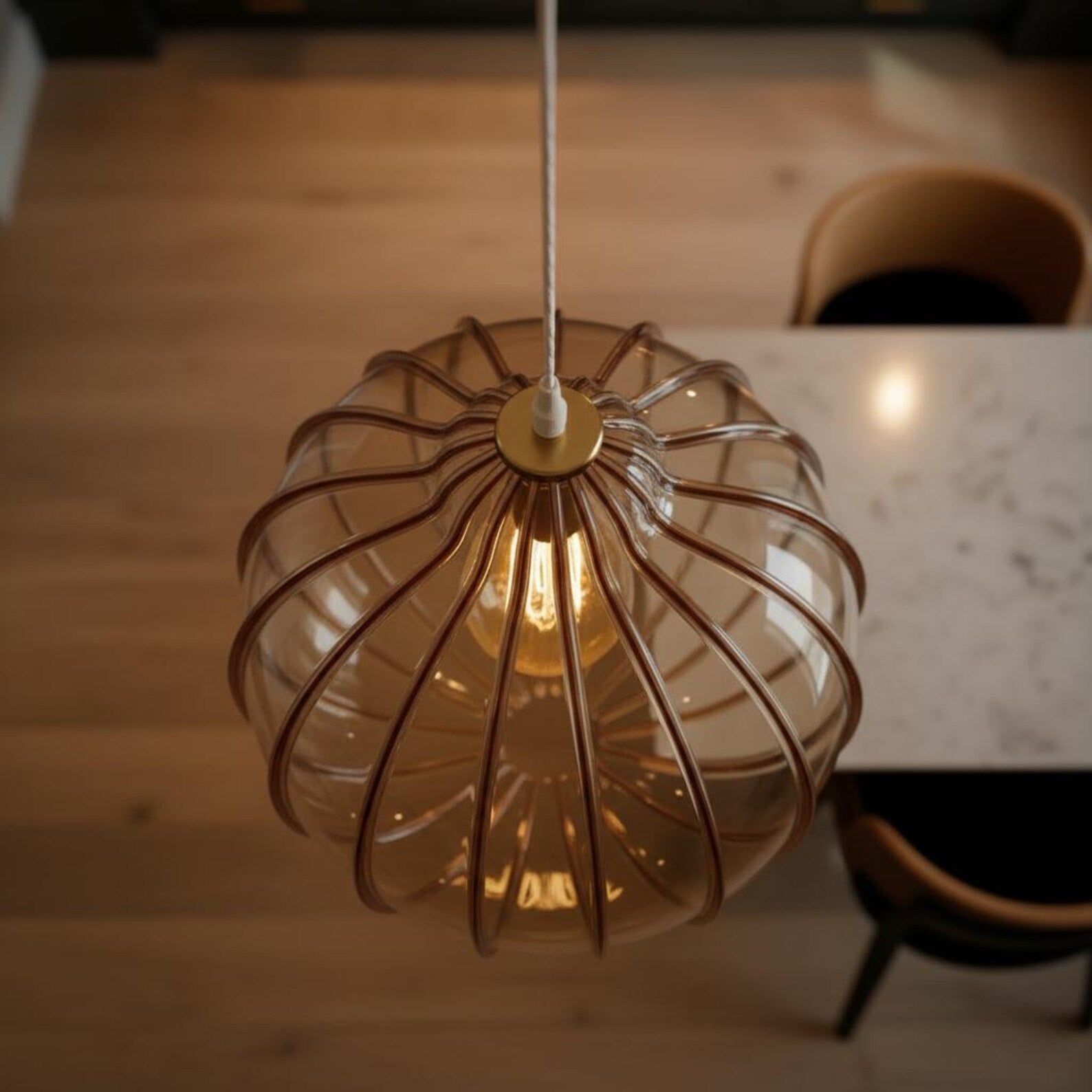 Ribbed Glass Globe Pendant Lighting