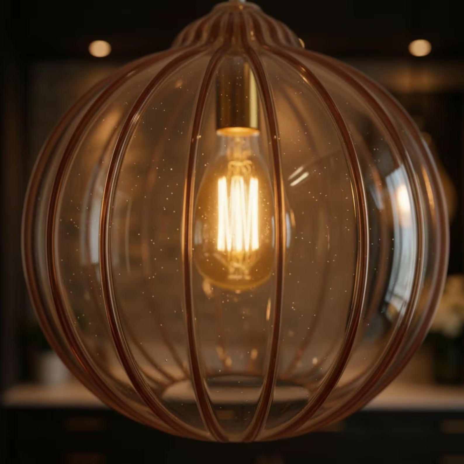 Ribbed Glass Globe Pendant Lighting