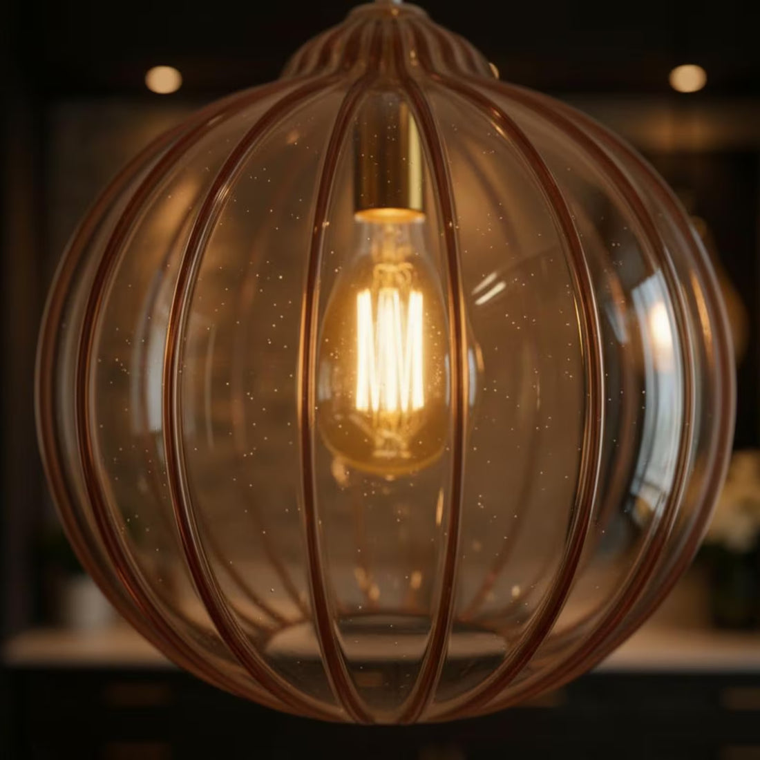 Ribbed Glass Globe Pendant Lighting