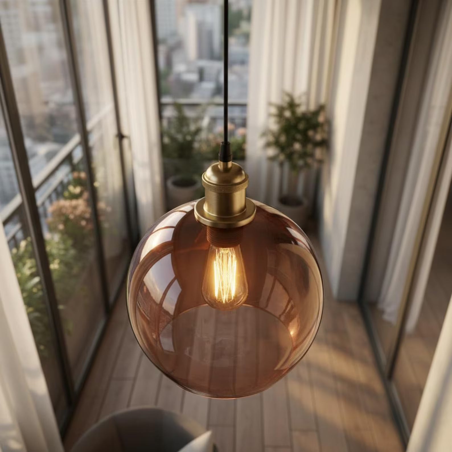 Customizable Amber Glass Dome Pendant Light