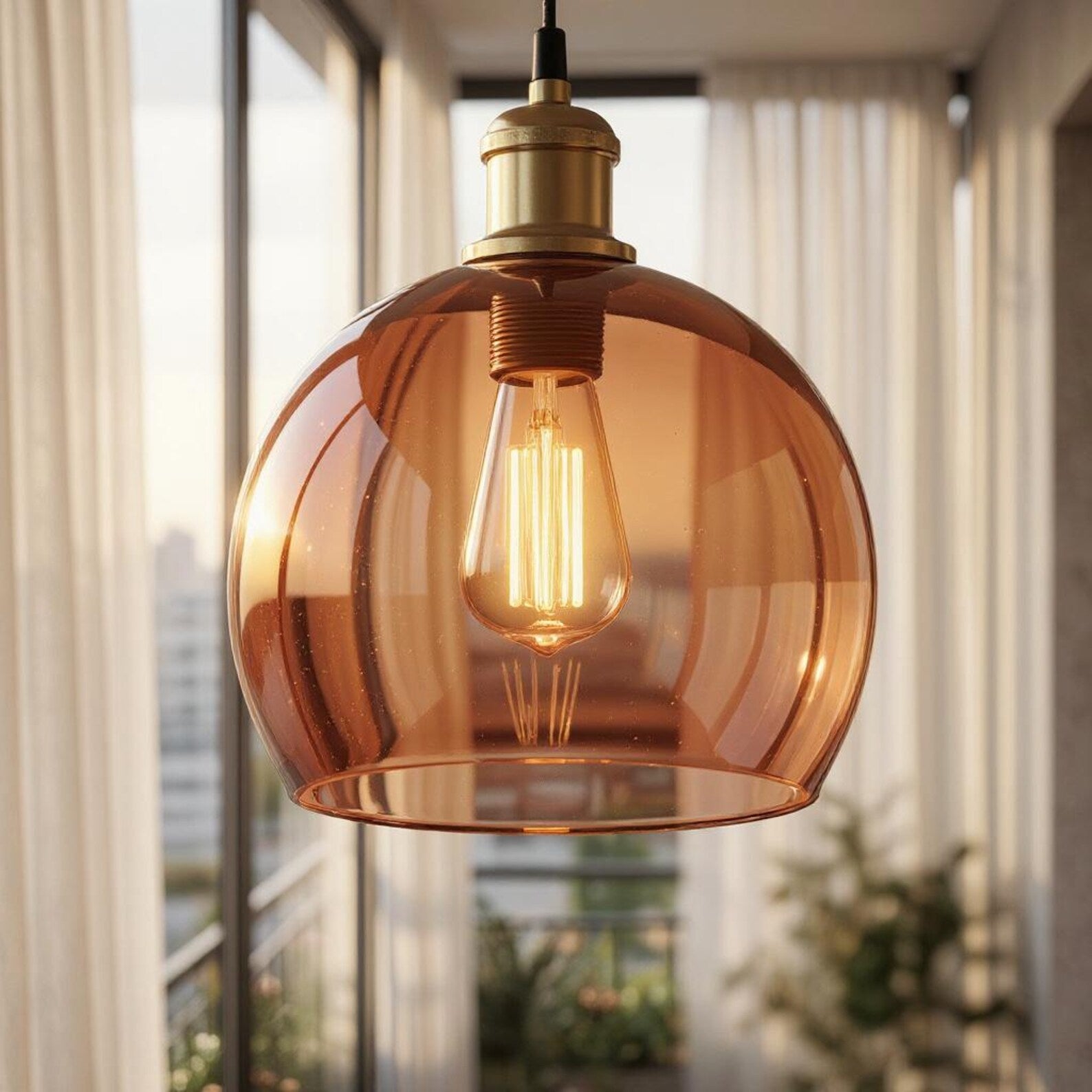 Customizable Amber Glass Dome Pendant Light