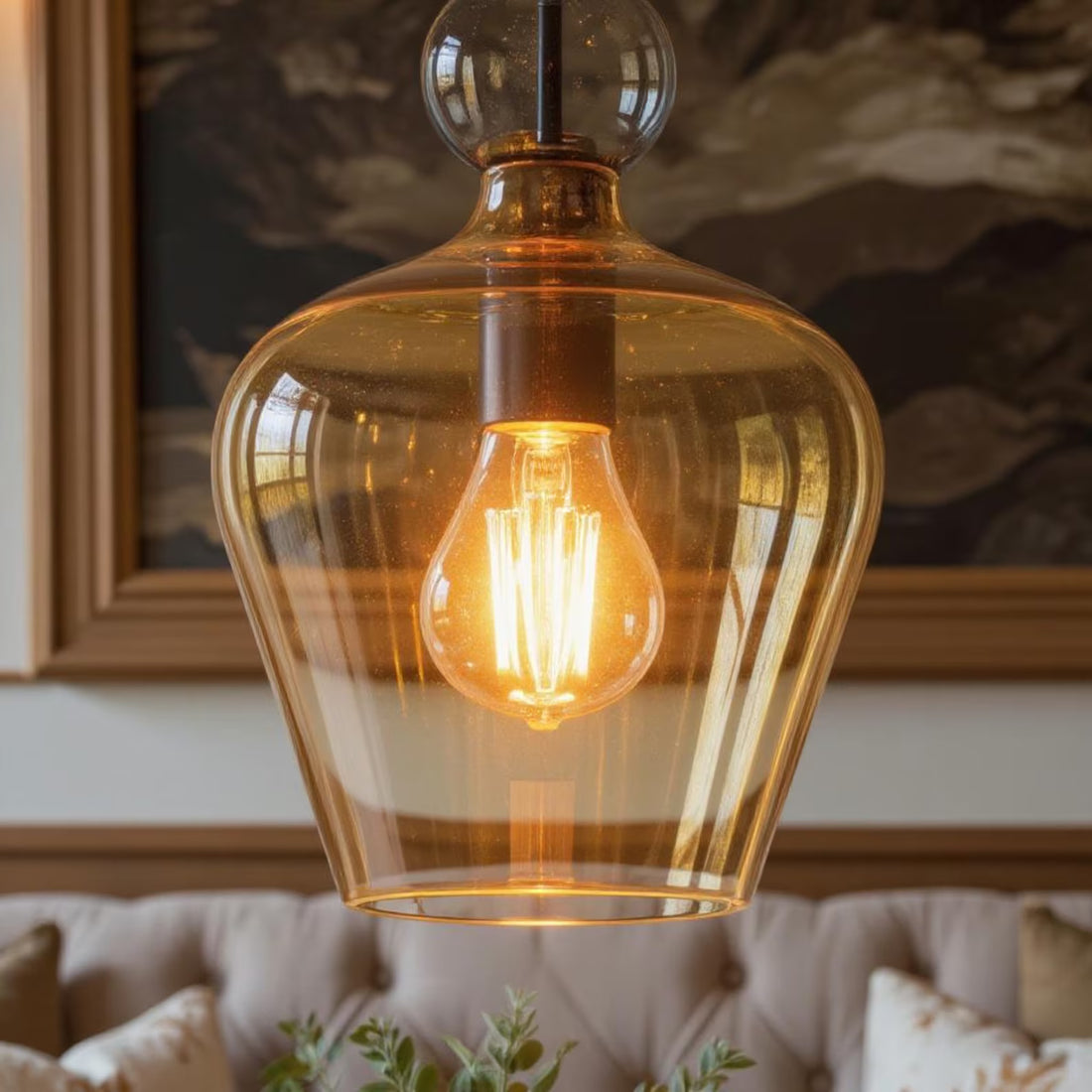 Hand Blown Amber Glass Pendant