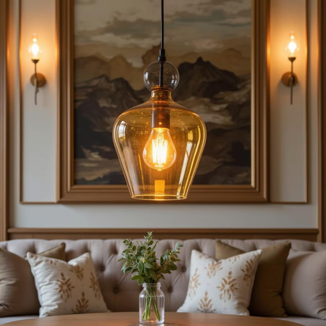 Hand Blown Amber Glass Pendant