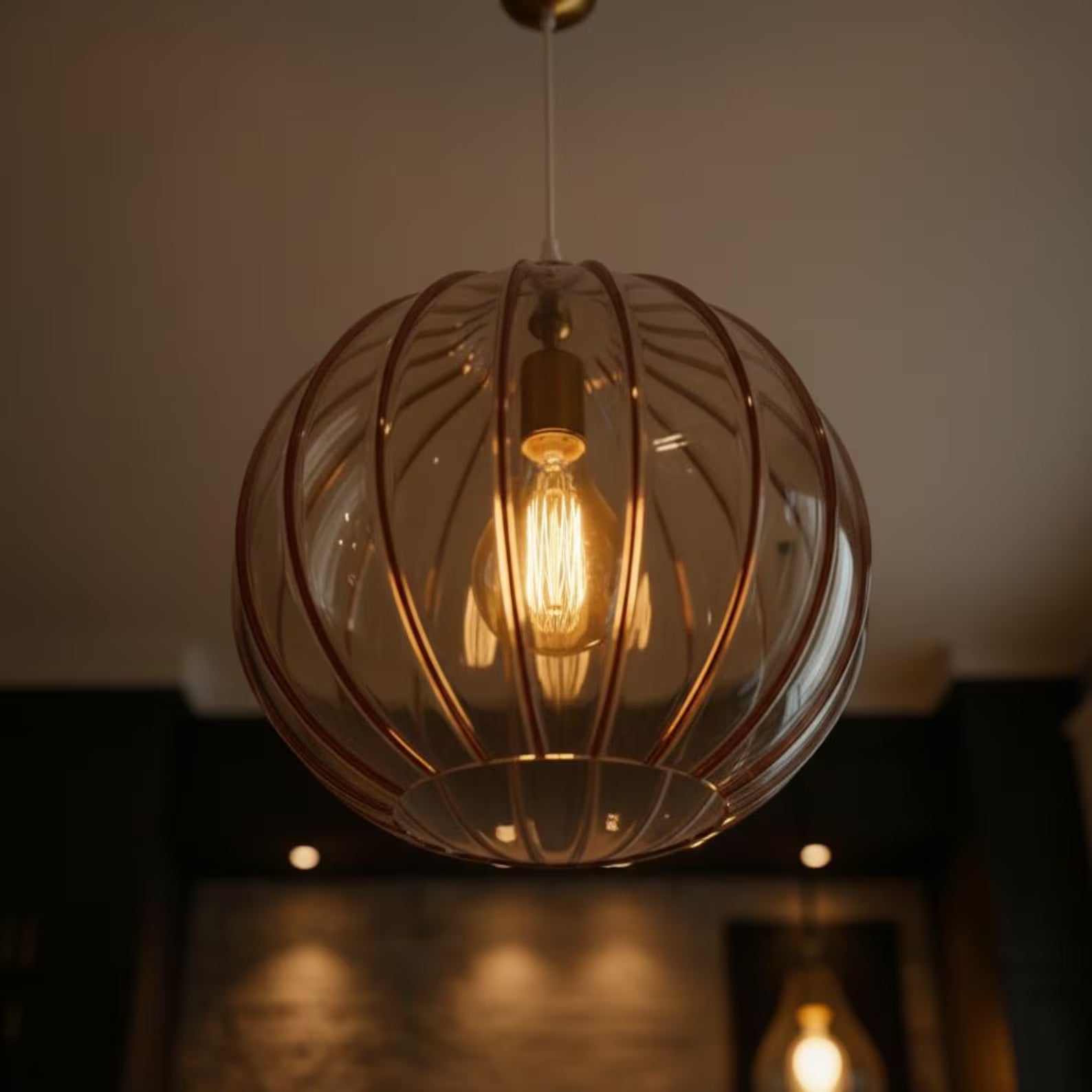 Ribbed Glass Globe Pendant Lighting