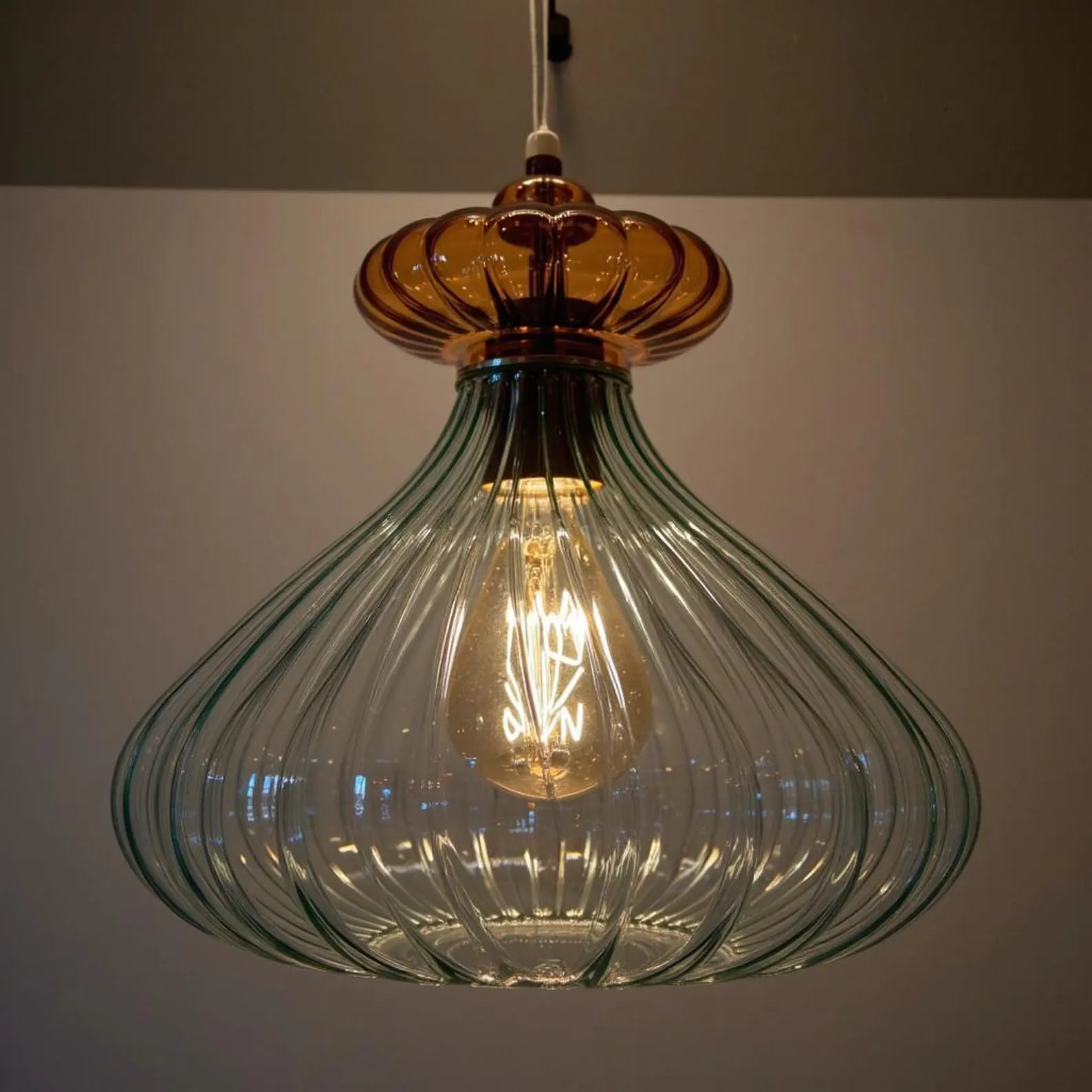 Ribbed Blown Glass Pendant