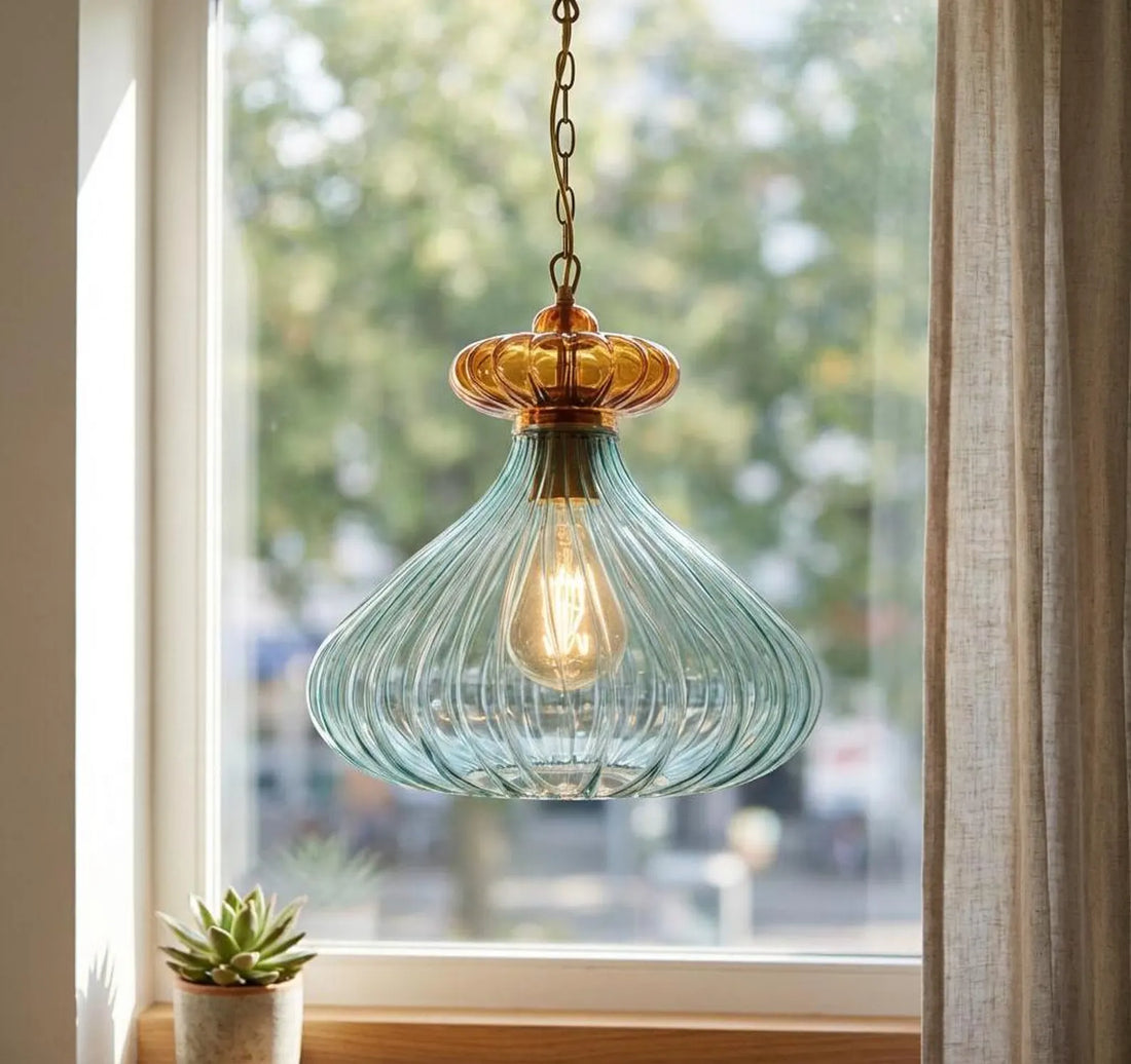 Ribbed Blown Glass Pendant