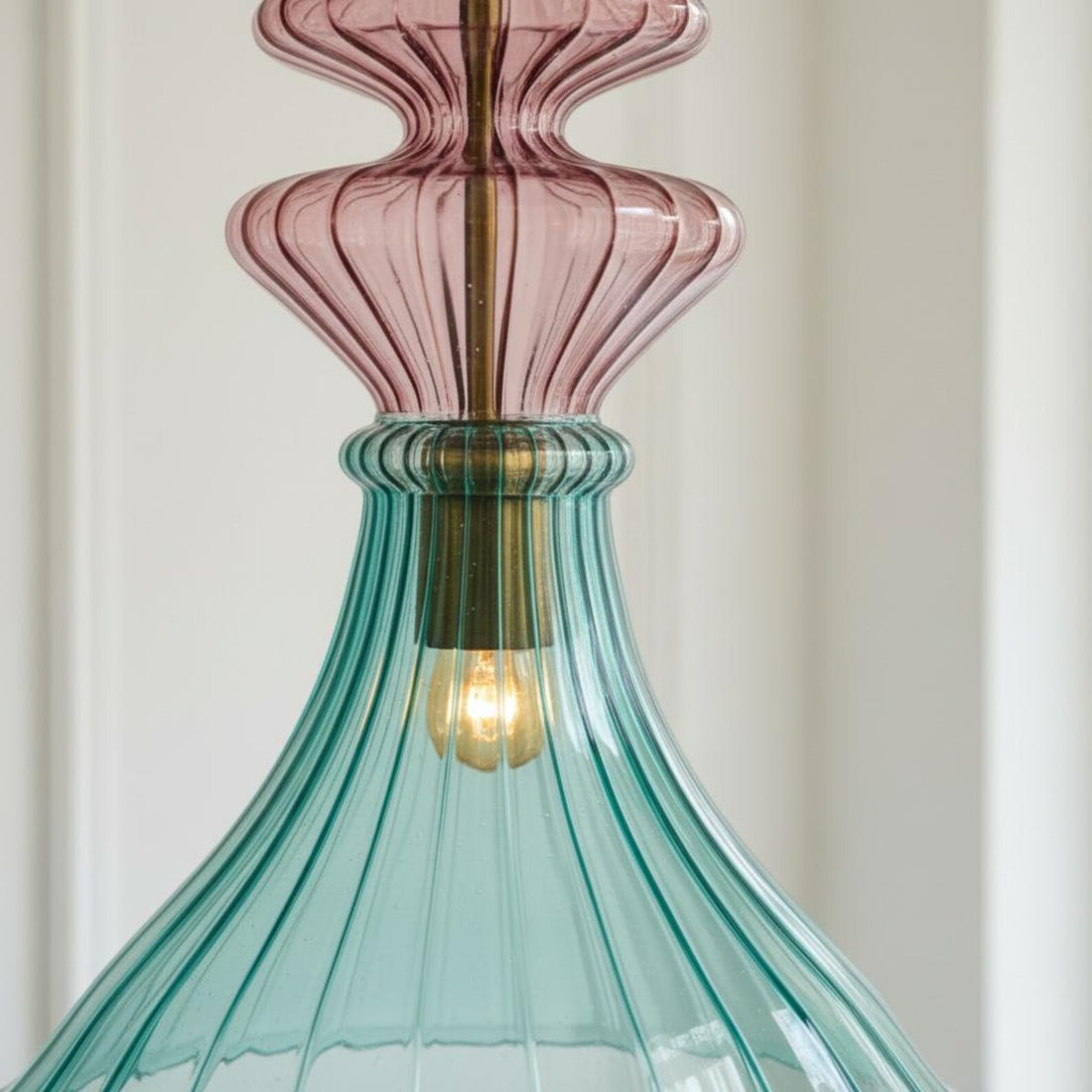 Teal Ribbed Glass Pendant Light