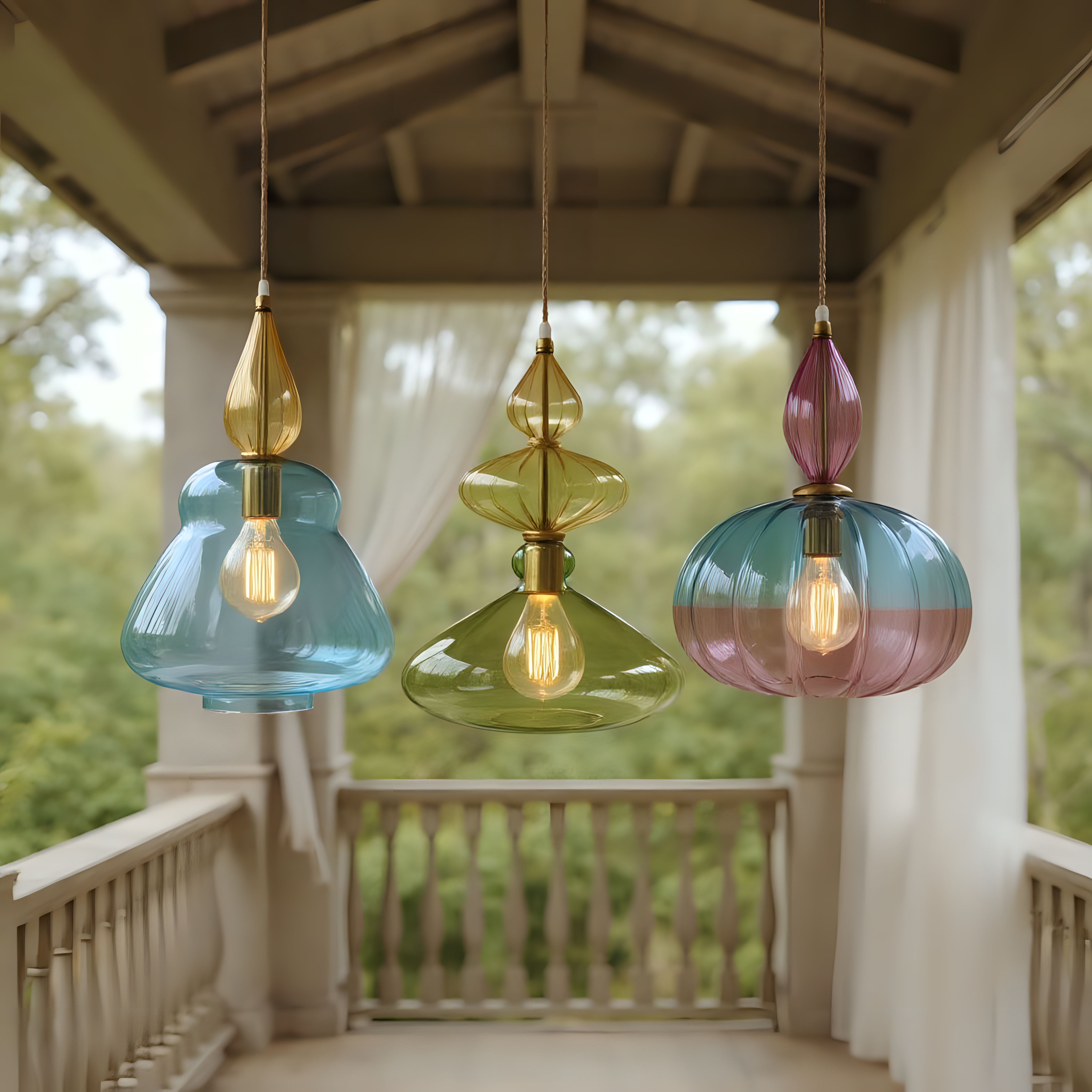 Blown Glass Pendant Lights Set