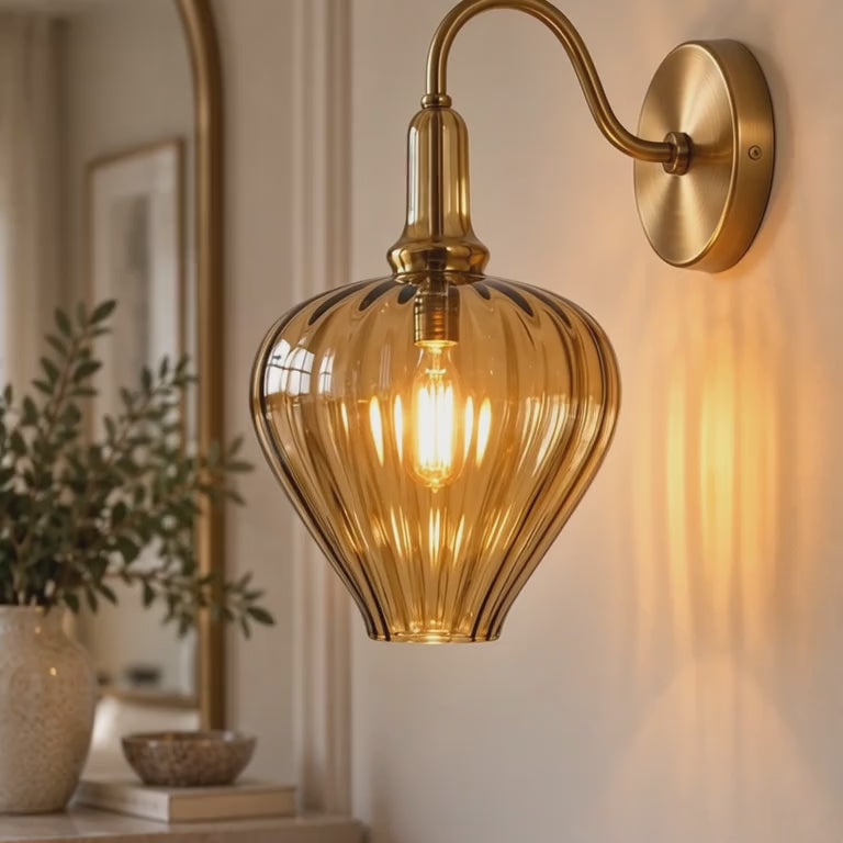 Amber Ribbed Glass Wall Sconce
