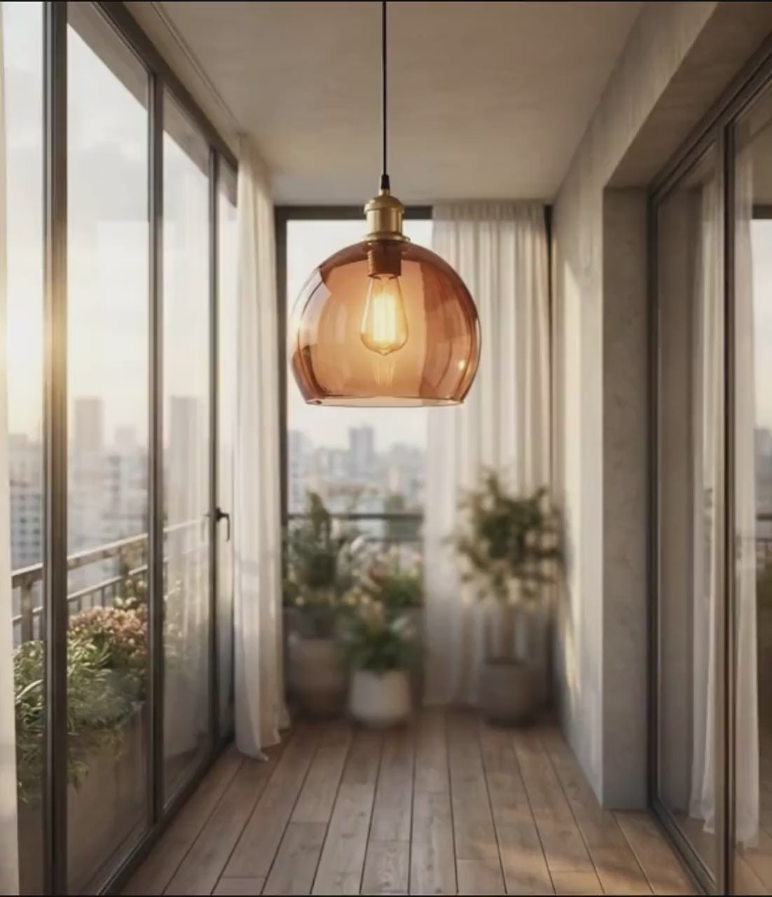 Customizable Amber Glass Dome Pendant Light