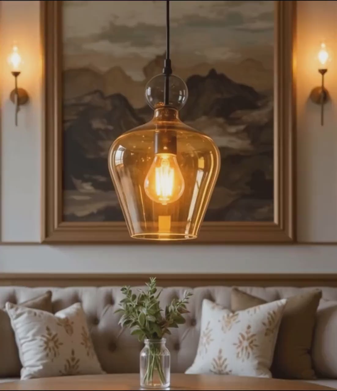 Hand Blown Amber Glass Pendant