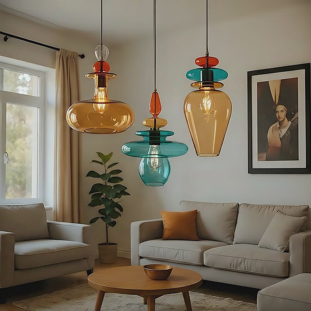 Colorful Blown Glass Pendant Light Set