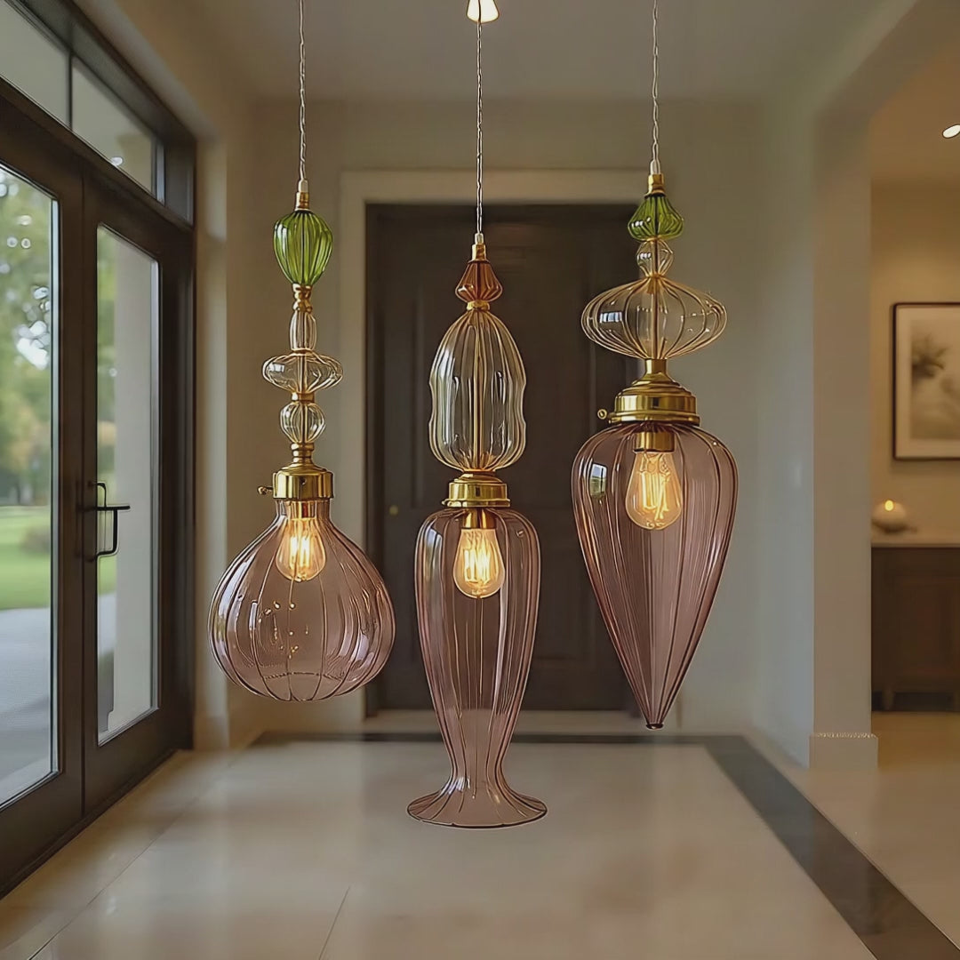 Blown Glass Pendant Light Set