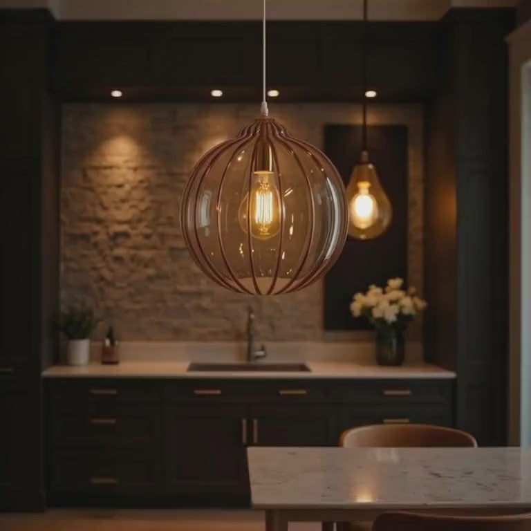 Ribbed Glass Globe Pendant Lighting