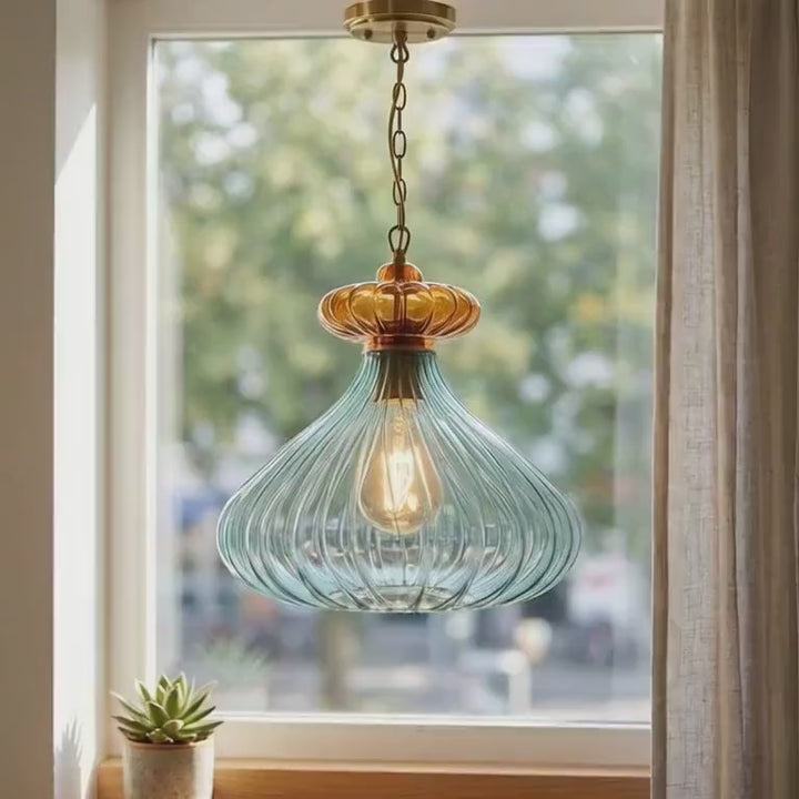 Ribbed Blown Glass Pendant