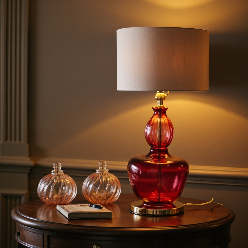 Hand Blown Red Glass Table Lamp – Luxury Bedside & Accent Light