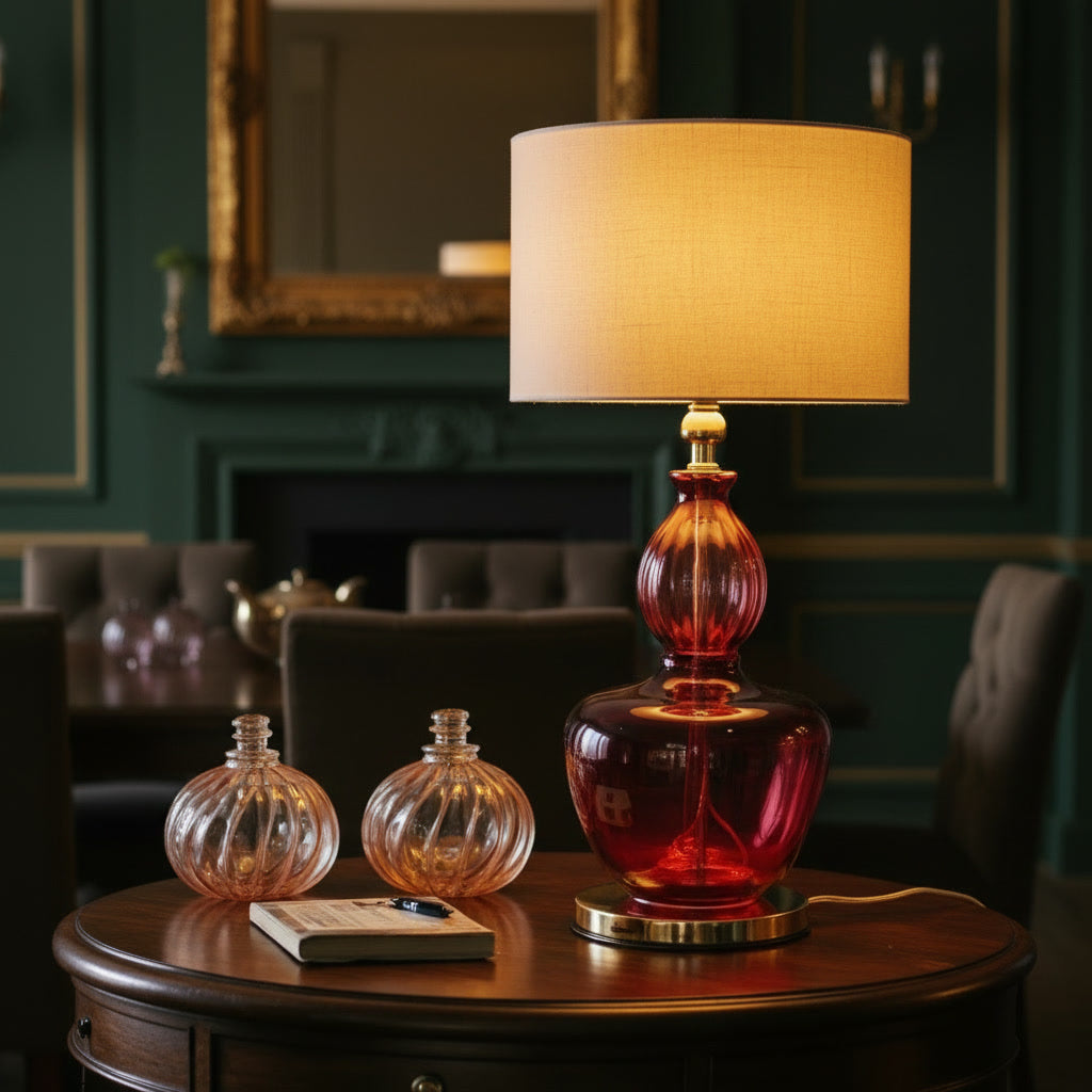 Hand Blown Red Glass Table Lamp – Luxury Bedside & Accent Light