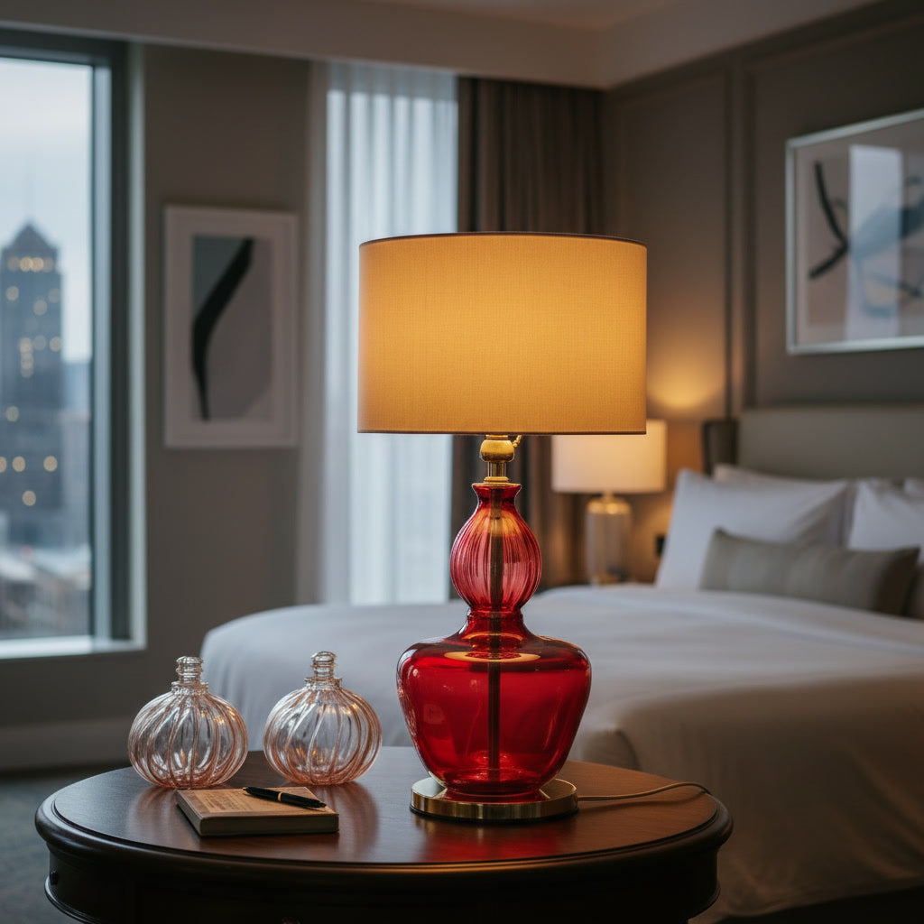 Hand Blown Red Glass Table Lamp – Luxury Bedside & Accent Light