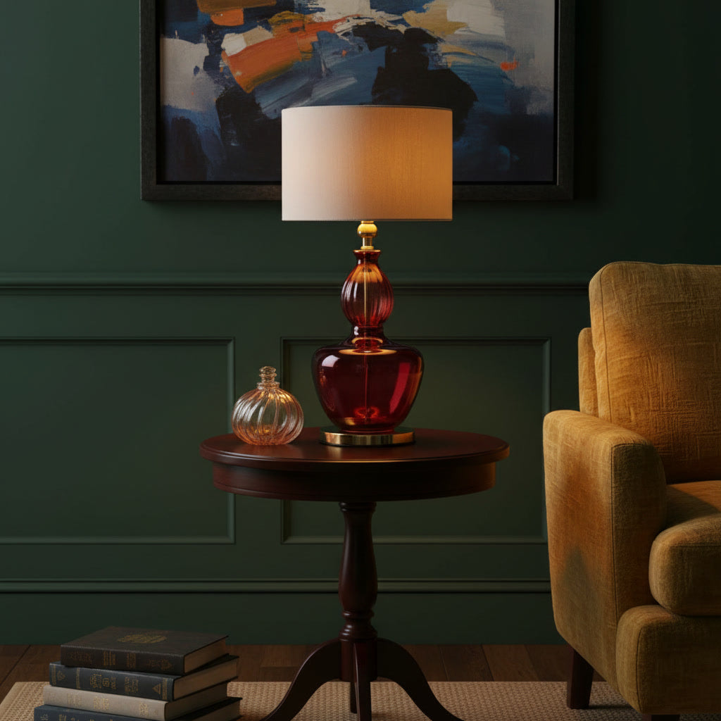 Hand Blown Red Glass Table Lamp – Luxury Bedside & Accent Light