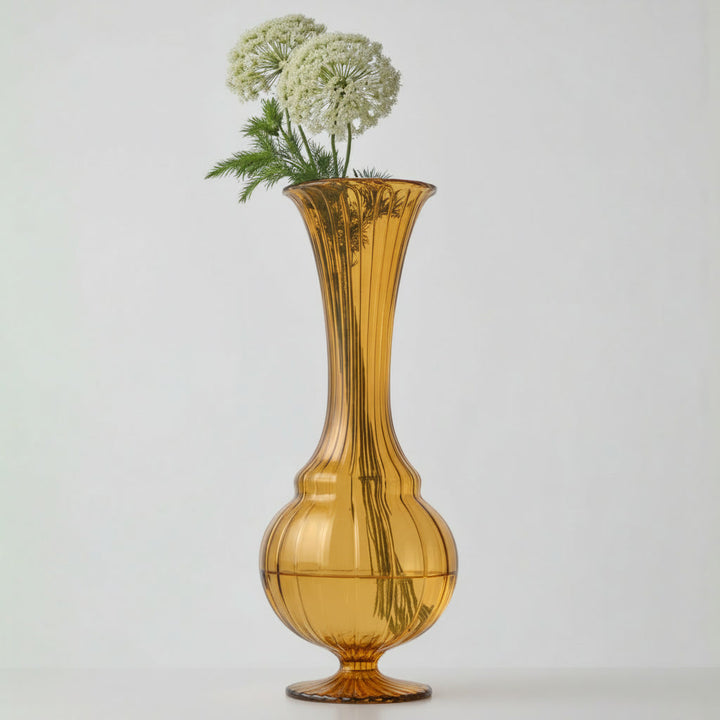 Hand Blown Pink Ribbed Glass Vase – Tall Artisan Flower Vase