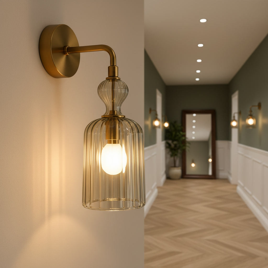 Green Ribbed Glass Wall Sconce