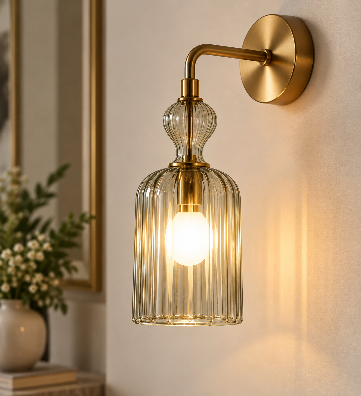 Green Ribbed Glass Wall Sconce