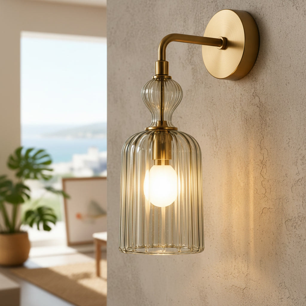 Green Ribbed Glass Wall Sconce