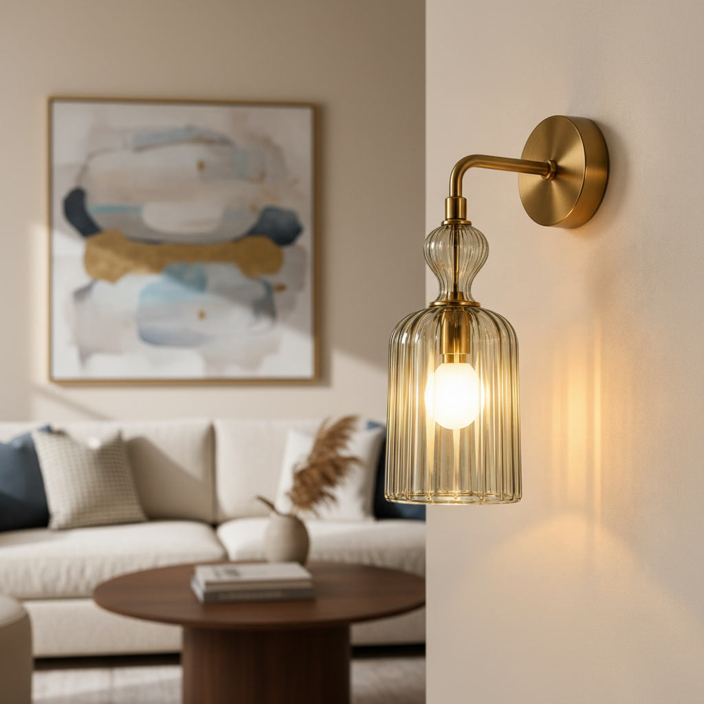 Green Ribbed Glass Wall Sconce