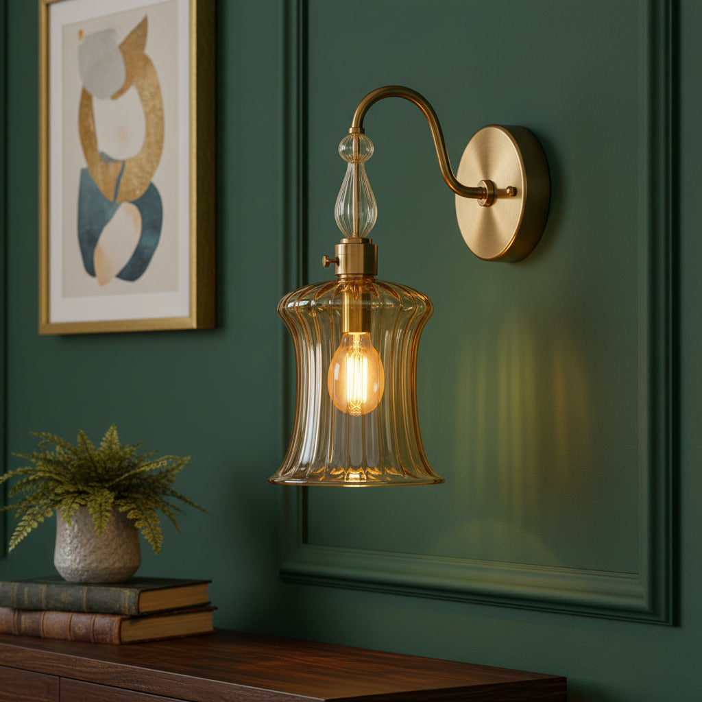 Handmade Amber Ribbed Glass Wall Sconce