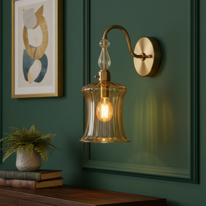 Handmade Amber Ribbed Glass Wall Sconce
