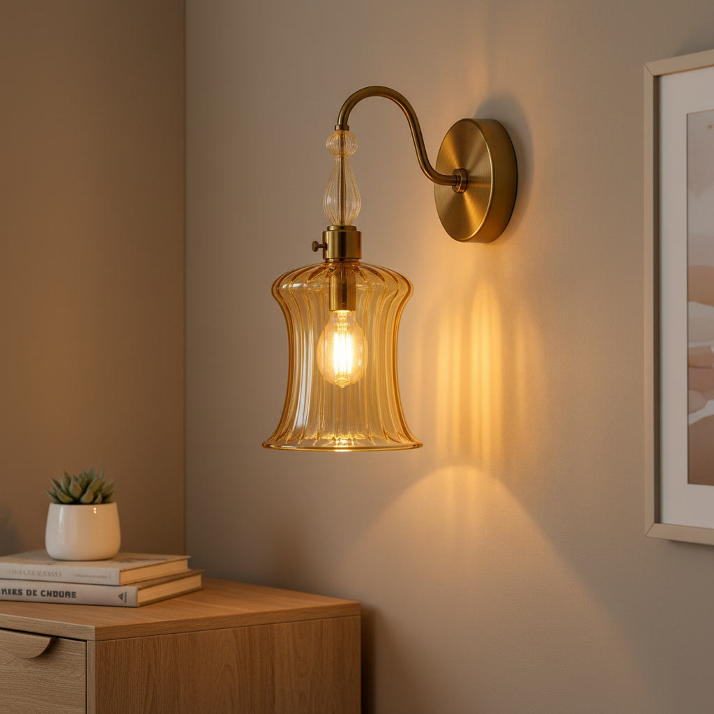Handmade Amber Ribbed Glass Wall Sconce